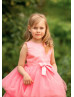 Bright Pink Satin Tulle High Low Flower Girl Dress